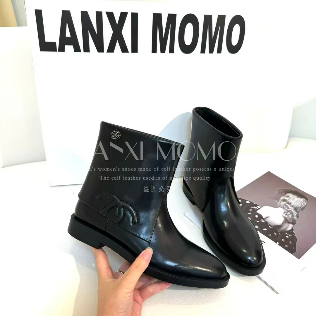  【LANXI  MOMO】时尚百搭女士黑色气质短筒尖头短靴25XZ701LX主图