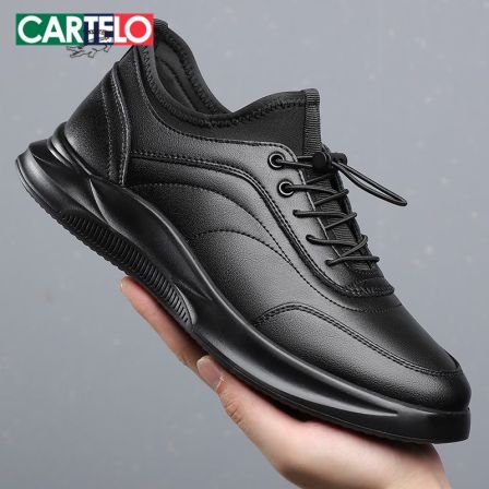 卡帝乐鳄鱼男鞋春秋季新款真皮软底爸爸皮鞋男士一脚蹬加绒休闲鞋