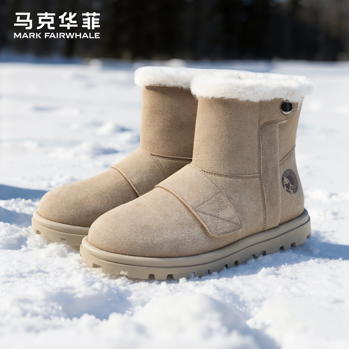 马克华菲雪地靴男棉鞋男款冬季皮毛一体防寒鞋加绒加厚男士马丁靴主图