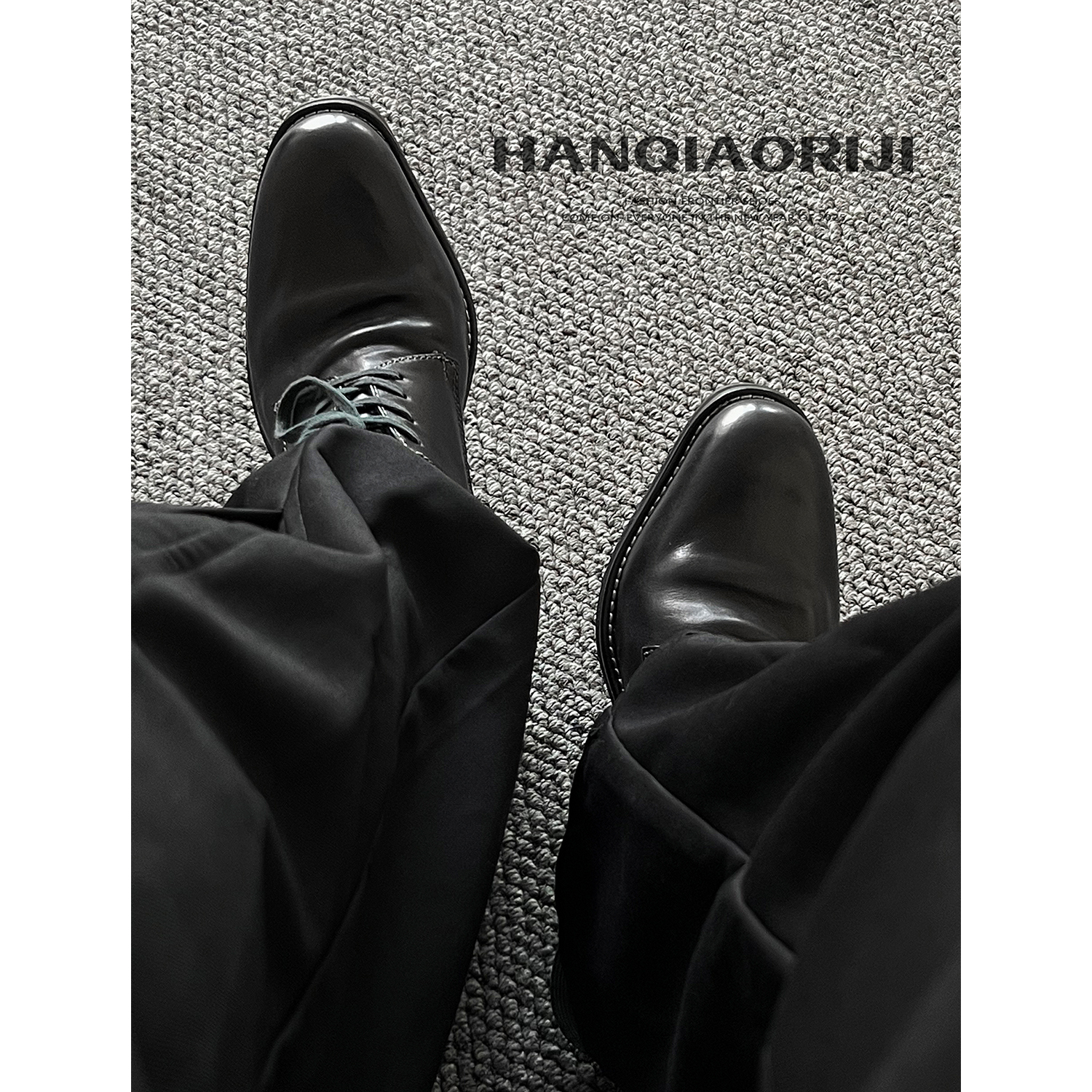 韩桥日记[黑血系列]"芒果头"水洗马皮尖头德比鞋增高翘头通勤皮鞋主图