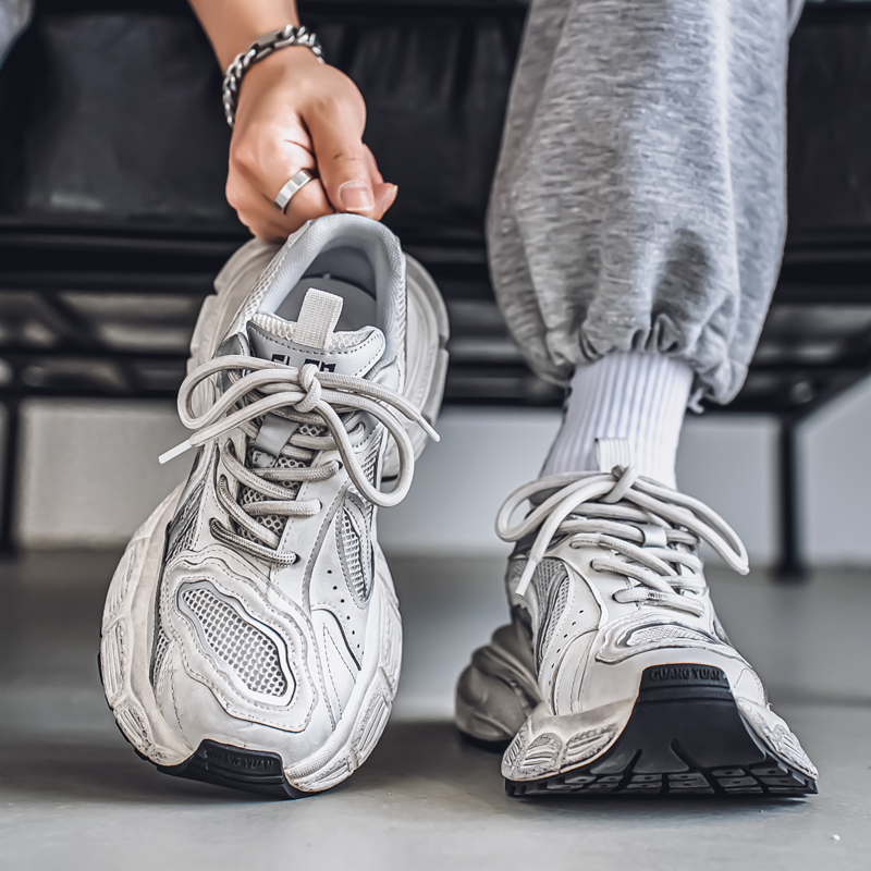 港风男鞋2025新款秋季休闲运动青少年做旧跑步宽脚增高厚底老爹鞋主图