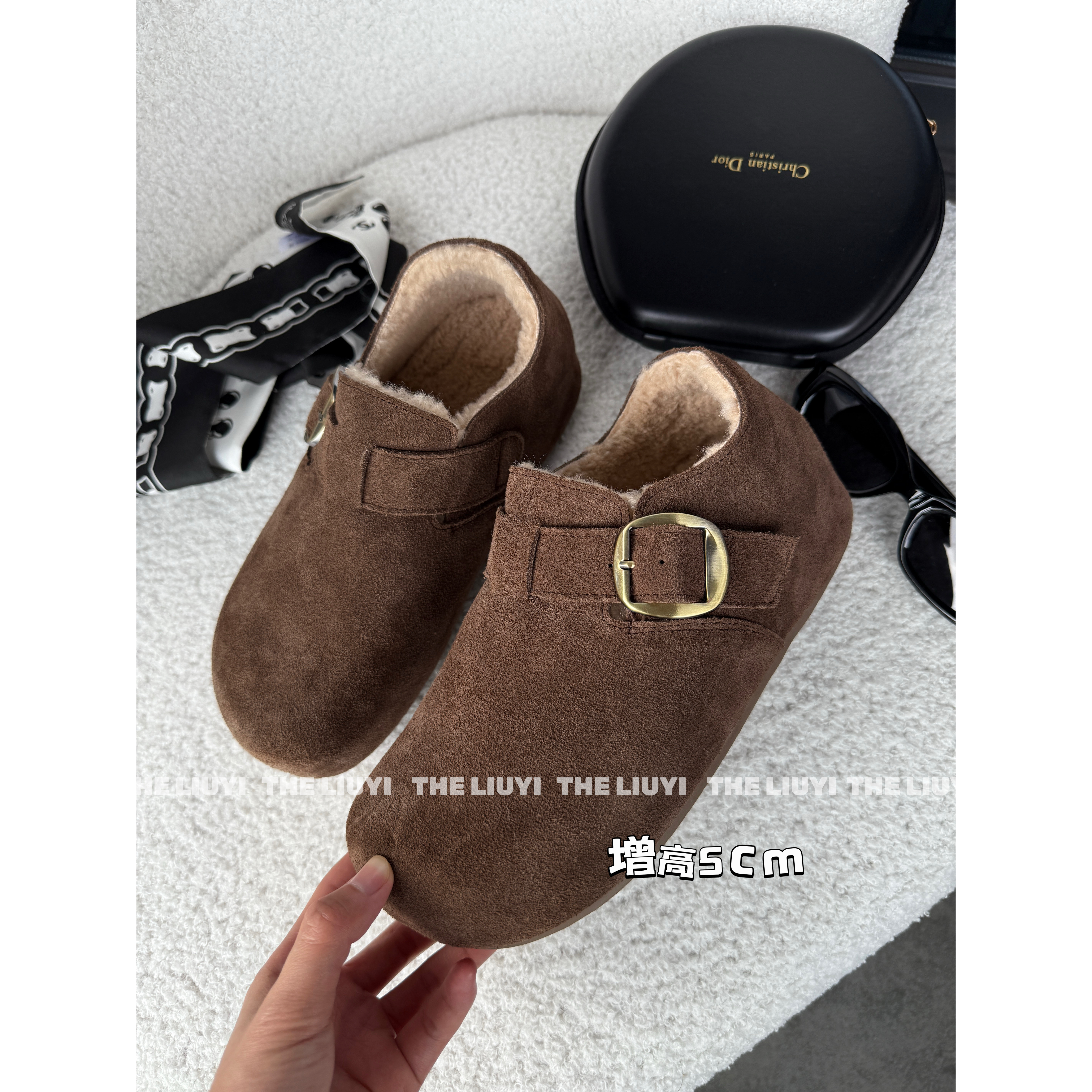 【LIUYI】复古内增高保暖皮扣圆头勃肯鞋2830主图