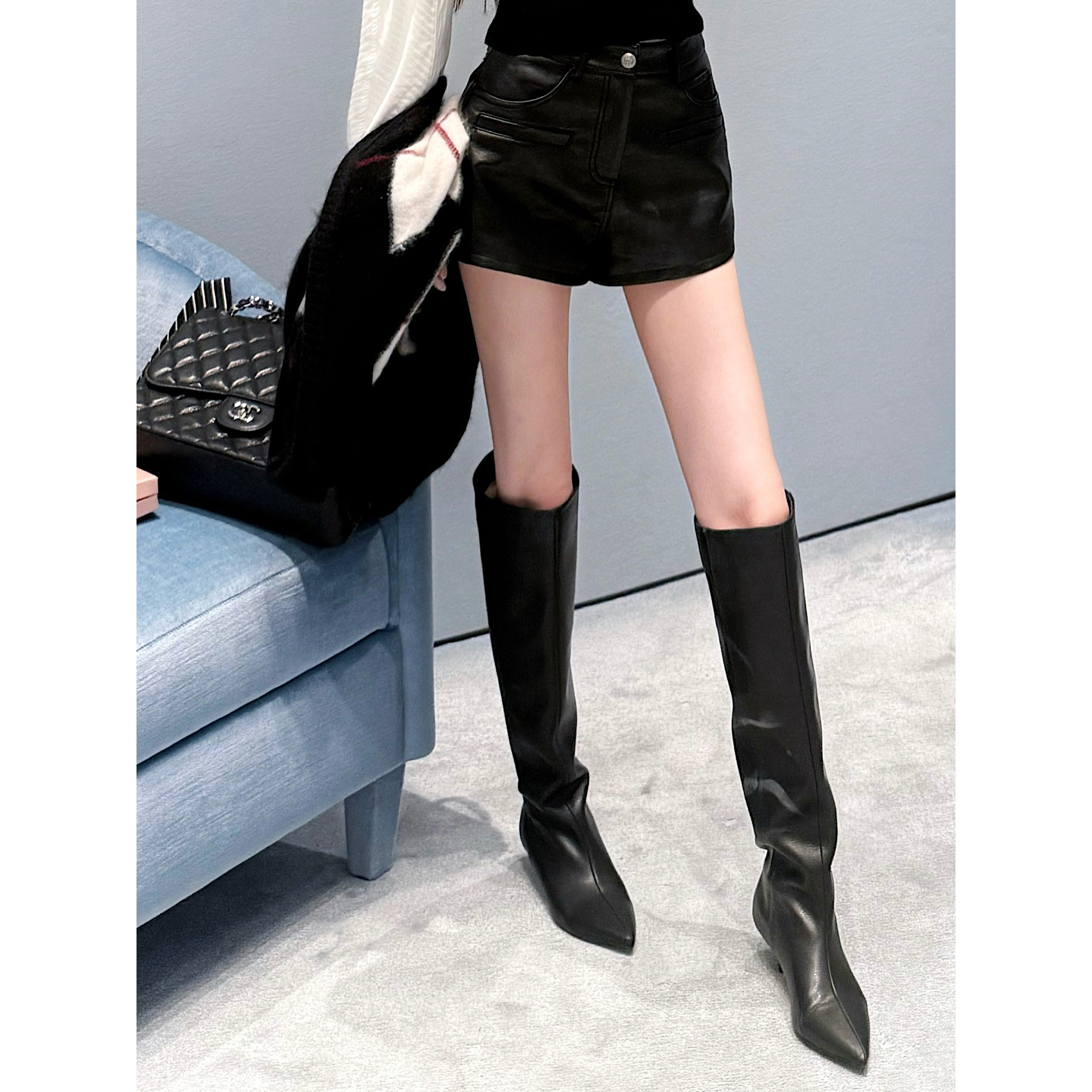 Momoshero【“冷都女”战靴】修腿神器——“5cm”瘦瘦长筒皮靴主图
