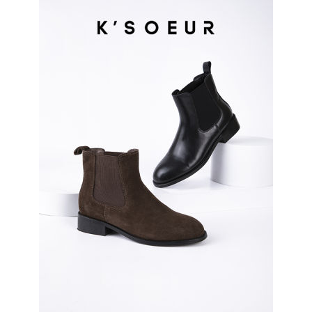 K姐 极简烟筒靴 牛皮加绒保暖一脚蹬瘦瘦切尔西短靴