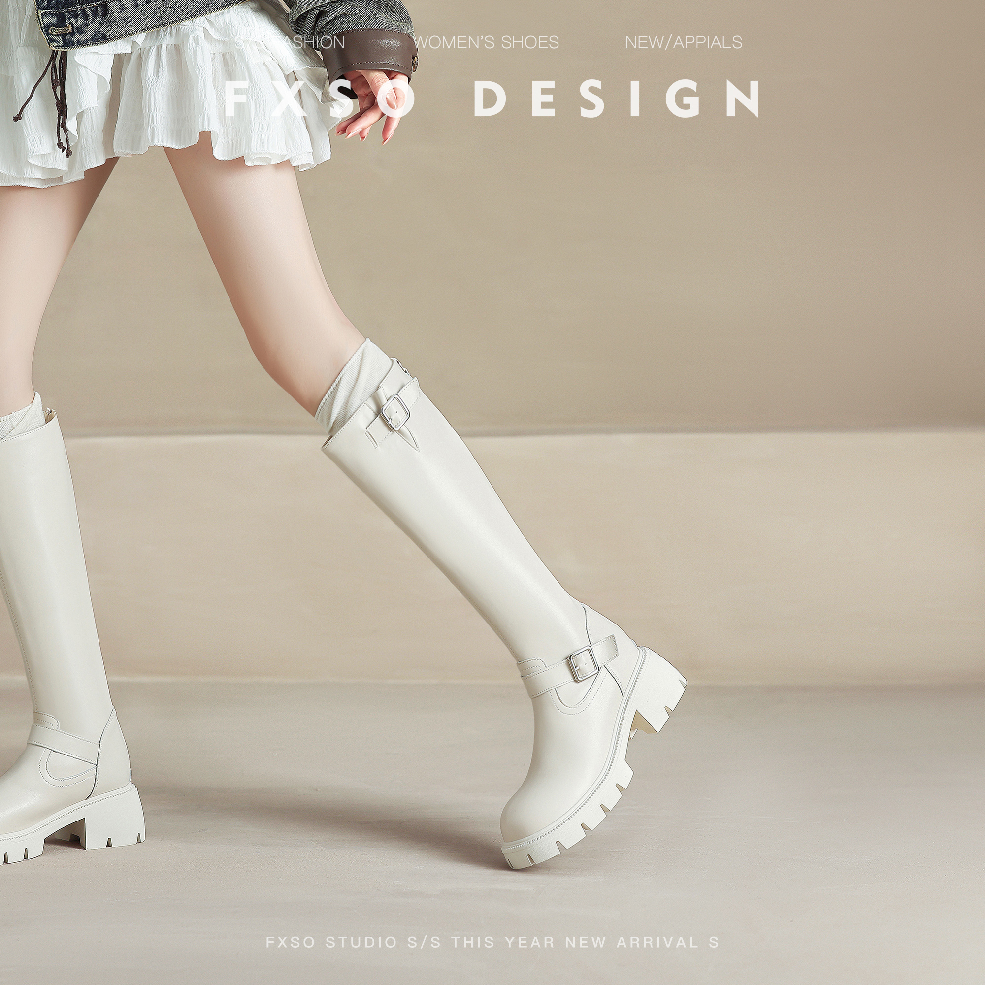 真皮方巷2025秋冬新款显瘦复古骑士马丁靴女爆款皮带扣高筒靴女款主图