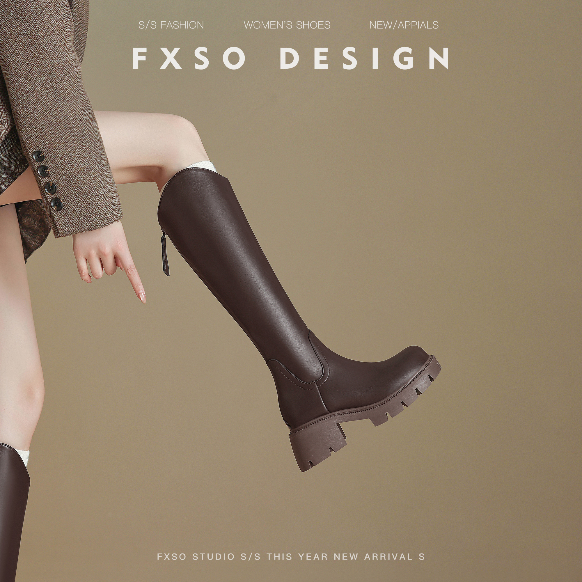 真皮版【方巷大叔】厚底增高长筒靴女2025秋冬新款V口骑士长靴子主图