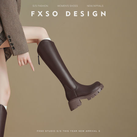 真皮版【方巷大叔】厚底增高长筒靴女2025秋冬新款V口骑士长靴子