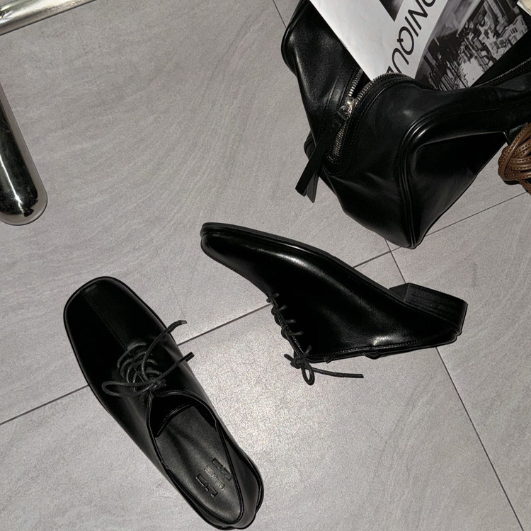 【购物分享系列】复古方头可踩跟系带皮鞋 DDAN韩代 韩国正品直邮主图