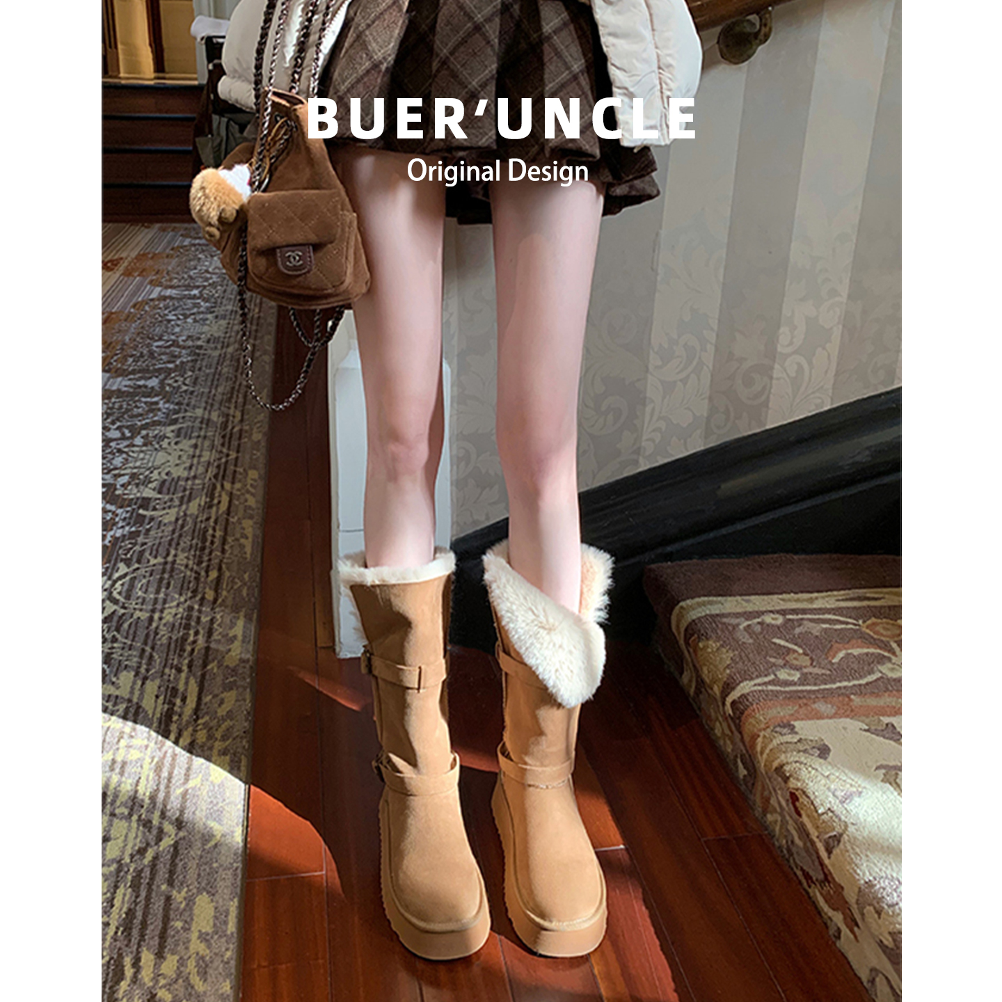 羊皮版！雪地靴女冬季2025新款加绒加厚保暖中筒厚底东北长筒棉鞋主图