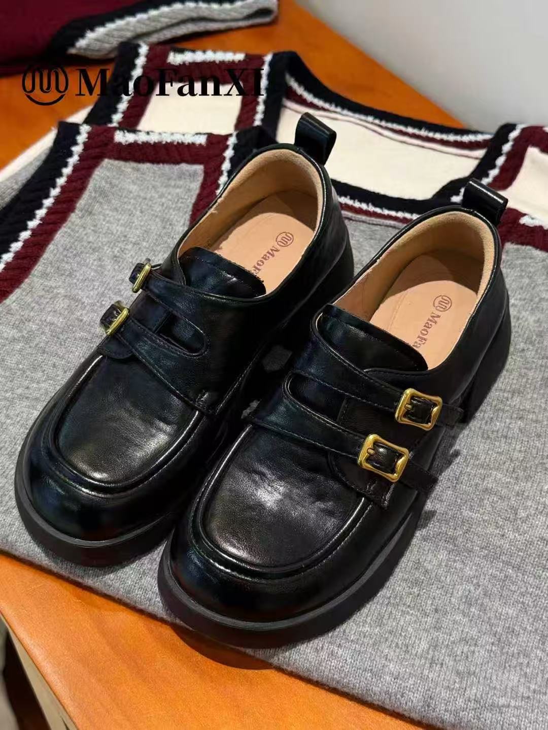 MFX 手抓纹羊皮乐福鞋女厚底女鞋女款增高小皮鞋真皮鞋子399-02主图