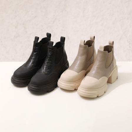 25秋冬~【金属褶皱牛皮+丝绸牛皮/羊皮内里/厚底增高】切尔西踝靴