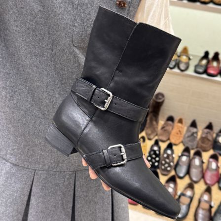 MFX 全真牛皮粗跟瘦瘦靴短靴女靴绒面中筒西部马丁靴9-302