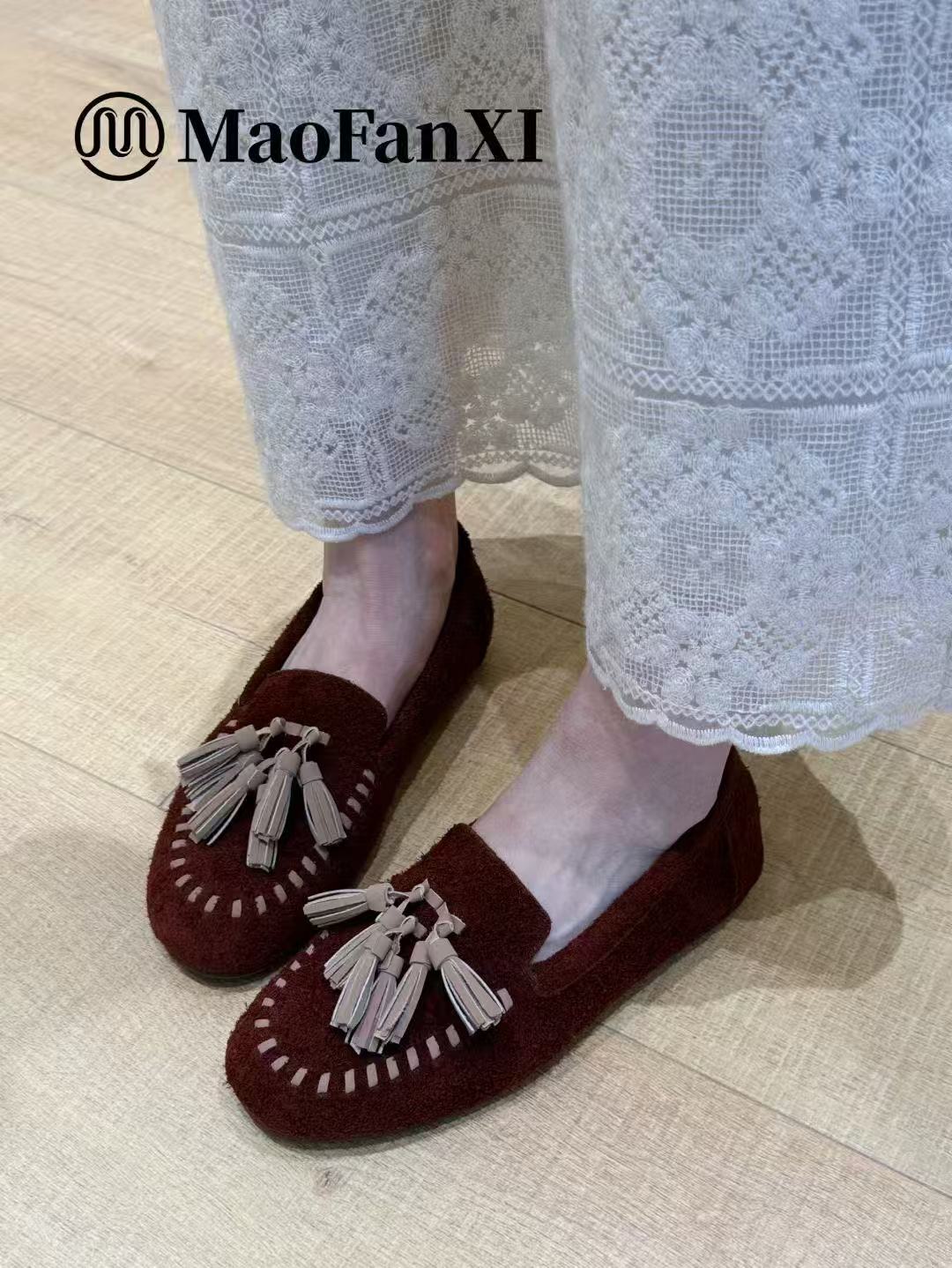 MFX 真皮复古软底豆豆鞋流苏乐福鞋懒人一脚蹬豆豆鞋平底50115主图