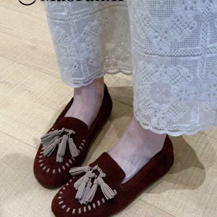 MFX 真皮复古软底豆豆鞋流苏乐福鞋懒人一脚蹬豆豆鞋平底50115