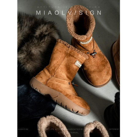 「妙侣」小暖炉~复古中筒雪地靴女款秋冬加厚防滑棉鞋靴子保暖鞋