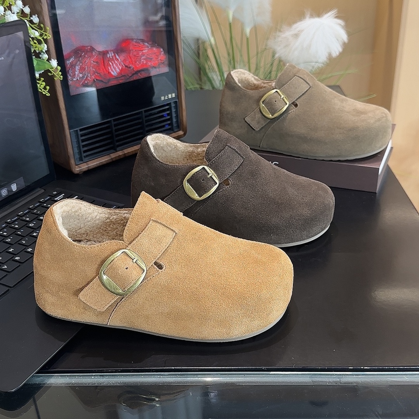 内增高厚底冬季加绒勃肯鞋全包保暖2025新款真牛皮毛毛博肯鞋女鞋主图