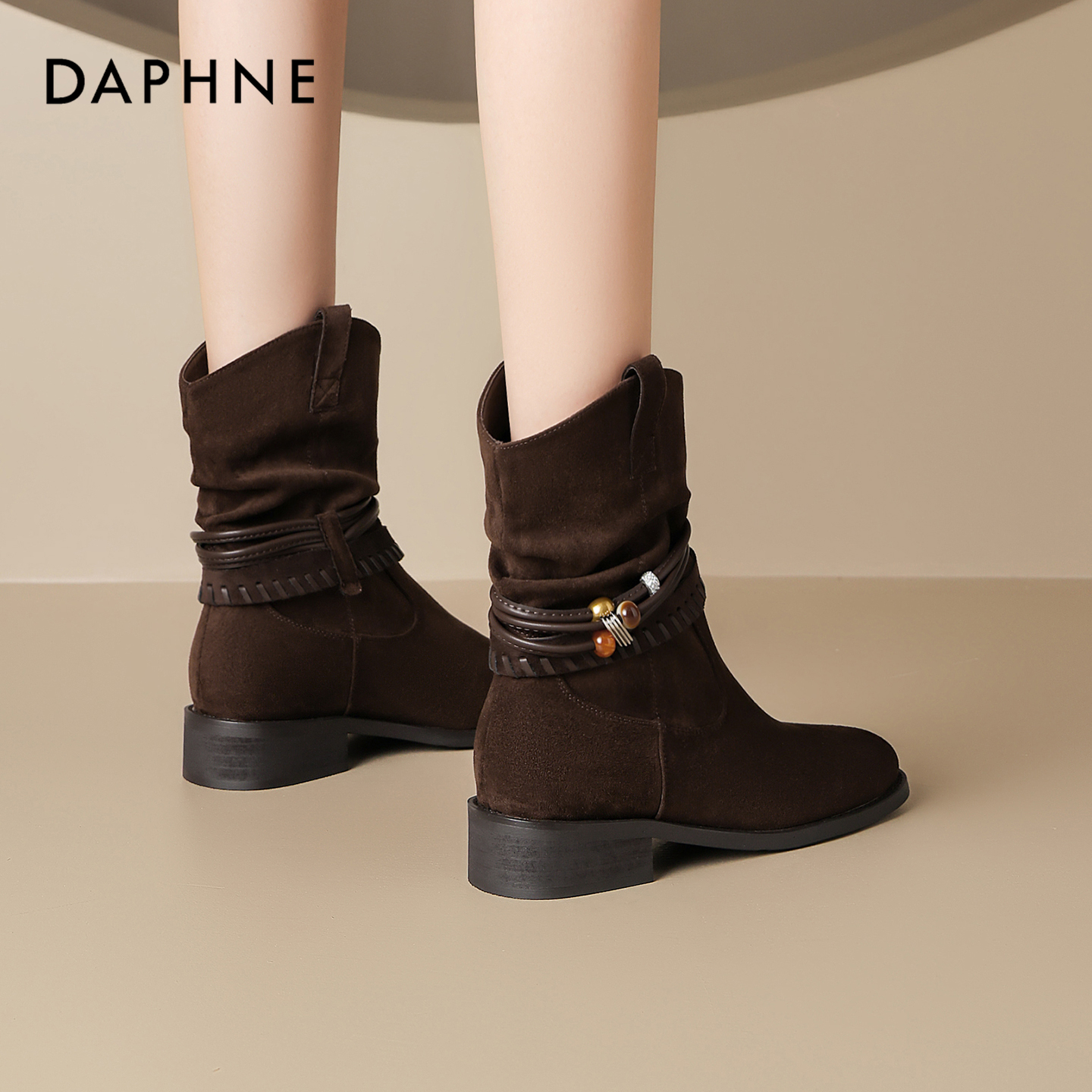 达芙妮美拉德复古高级感小短靴女靴子2025新款早秋爆款粗跟西部靴主图