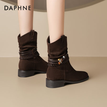 达芙妮美拉德复古高级感小短靴女靴子2025新款早秋爆款粗跟西部靴