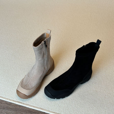 2025新款秋冬加绒弹力瘦瘦靴女厚底增高运动风靴子高跟小个子短靴