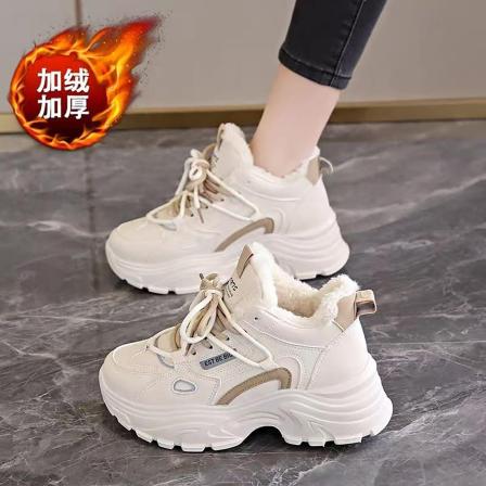 官网小c&k加绒老爹鞋女2025新款冬季厚底增高初中生休闲运动棉鞋