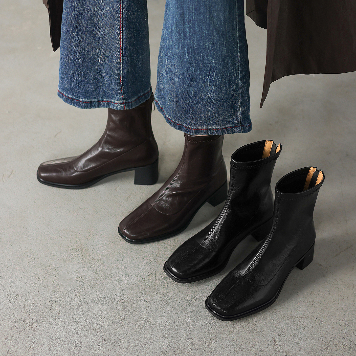 森和匠静音底弹力黑色中跟短靴子女高跟粗跟瘦瘦靴秋冬方头马丁靴主图