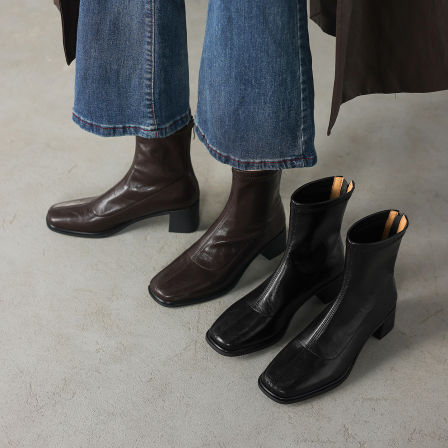 森和匠静音底弹力黑色中跟短靴子女高跟粗跟瘦瘦靴秋冬方头马丁靴