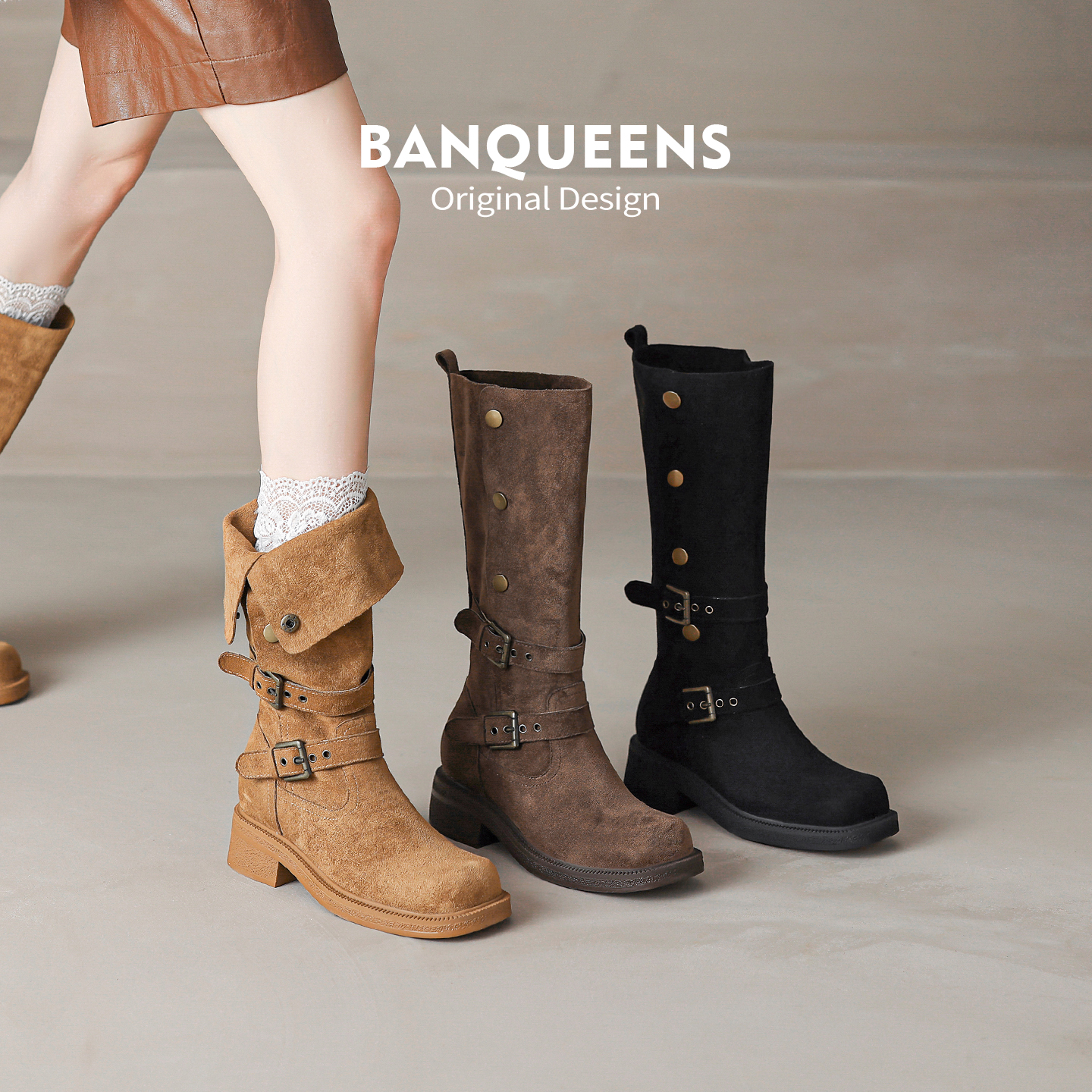 增高不累脚长筒靴女秋冬2025新款超火废土棕色高筒靴美拉德长靴子主图