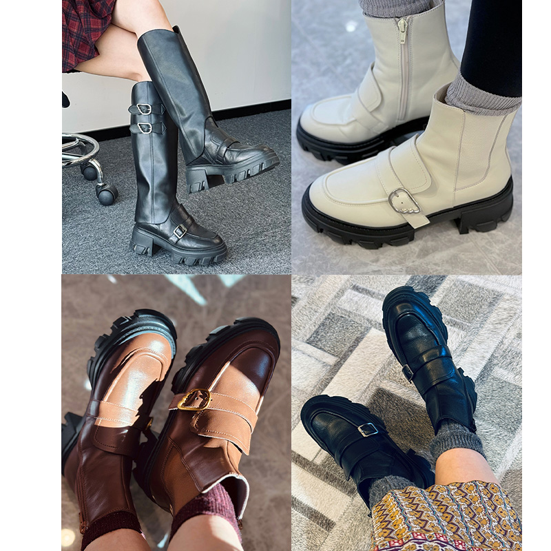 增高乐福靴三色！软弹脚感6cm厚底切尔西短靴/可拆卸靴套主图