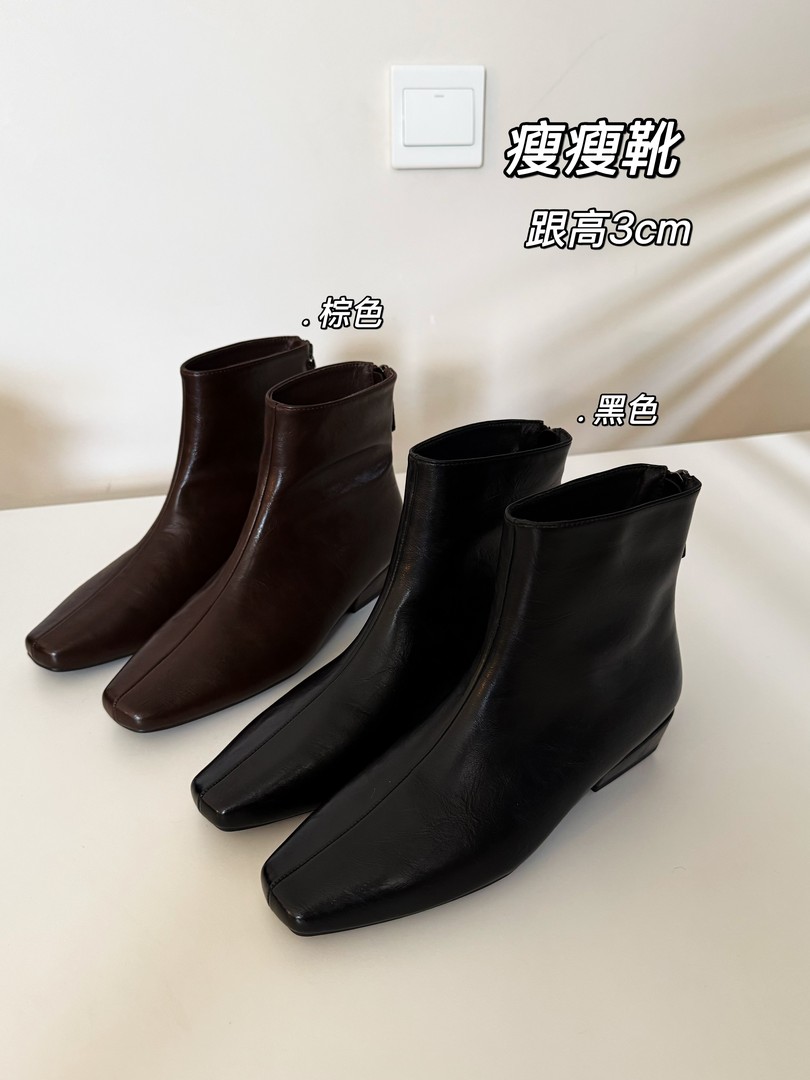 miss muzi“大女主瘦瘦靴”超软蛋白皮高级感小方头后拉链短靴女主图