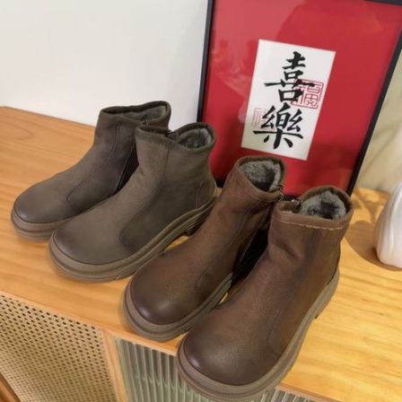 喜樂  2025加绒马丁靴冬季新款时尚百搭复古休闲平底简约侧拉链女