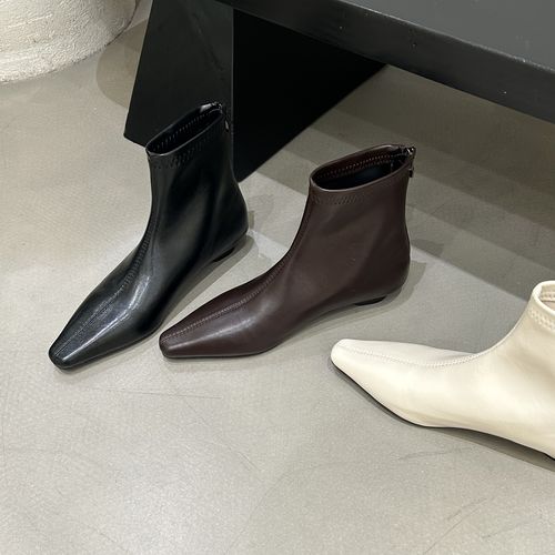 韩版尖头法式裸靴平底马丁靴女靴子秋冬新款复古瘦瘦踝靴加绒短靴主图