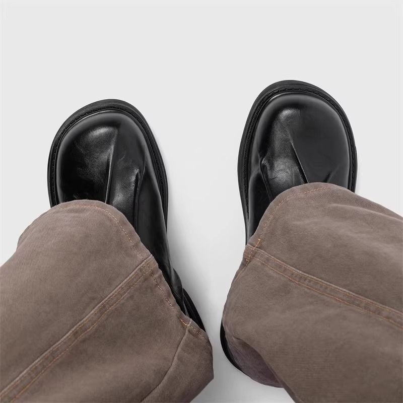 cleanfit德比鞋男女款黑色大头皮鞋英伦风翘头褶皱高级感通勤潮鞋主图