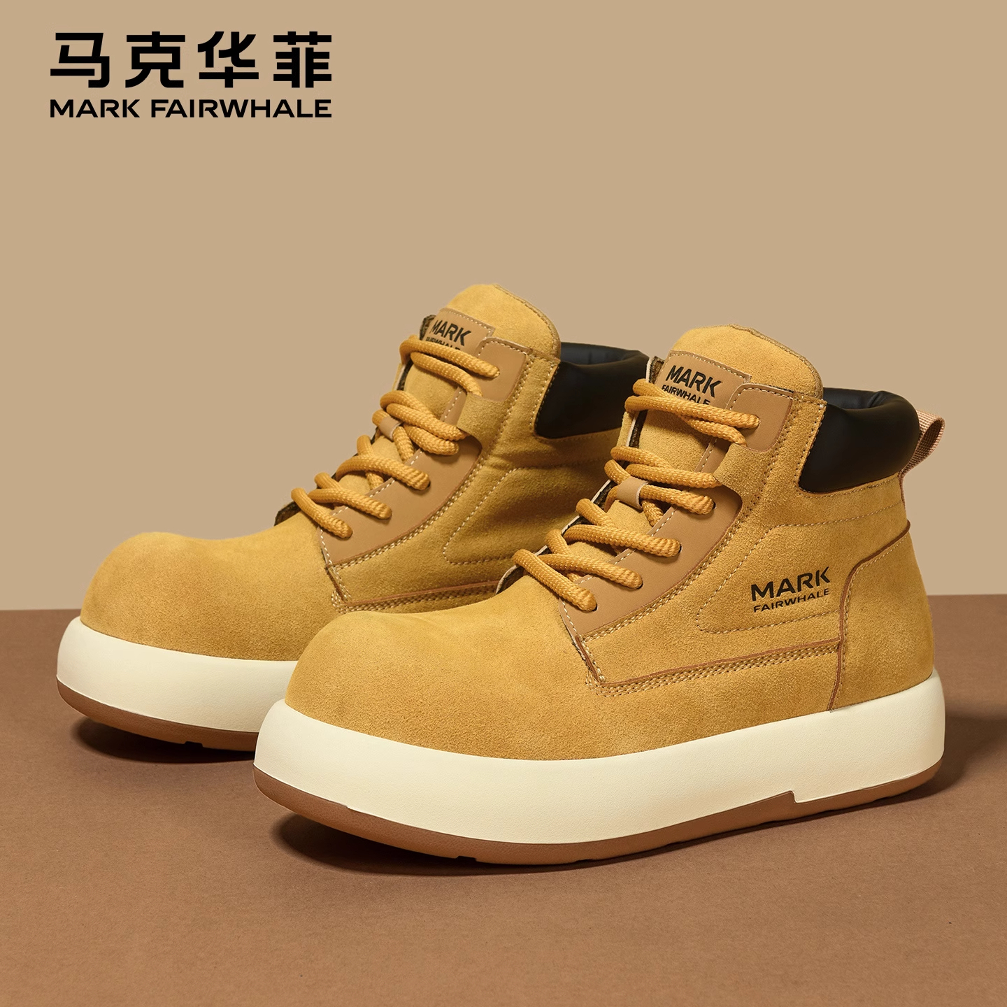 马克华菲厚底马丁靴男2025秋冬新款增高大黄靴户外情侣工装靴女主图
