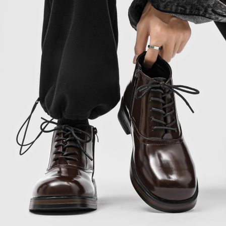 潮牌德比鞋Cleanfit商务正装休闲马丁靴男厚底英伦风棕色高帮皮鞋