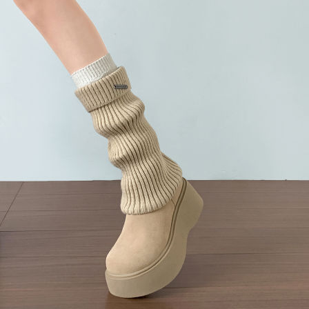 南在南方复古增高厚底中筒靴子女2025新款秋季配裙子显瘦弹力袜靴