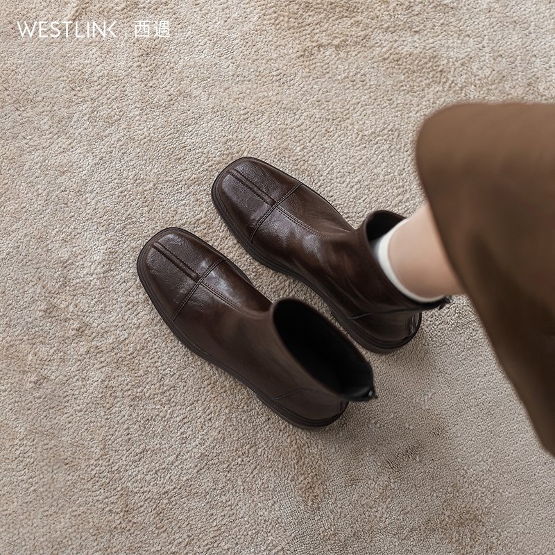 西遇内增高马丁靴女2025新款秋冬棕色显瘦瘦瘦靴后拉链粗跟短靴TQ主图