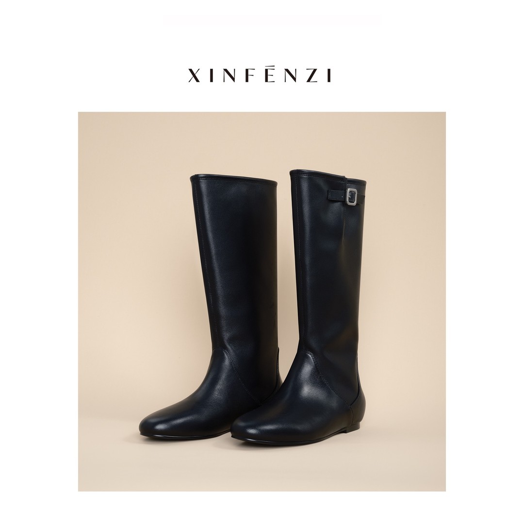 【百搭靴】XINFENZI 纳帕牛皮简约扣畔靴子 PS22177主图