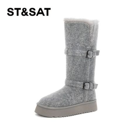 星期六厚底保暖时尚雪地靴加厚女鞋中筒百搭筒靴女靴棉鞋雪地靴