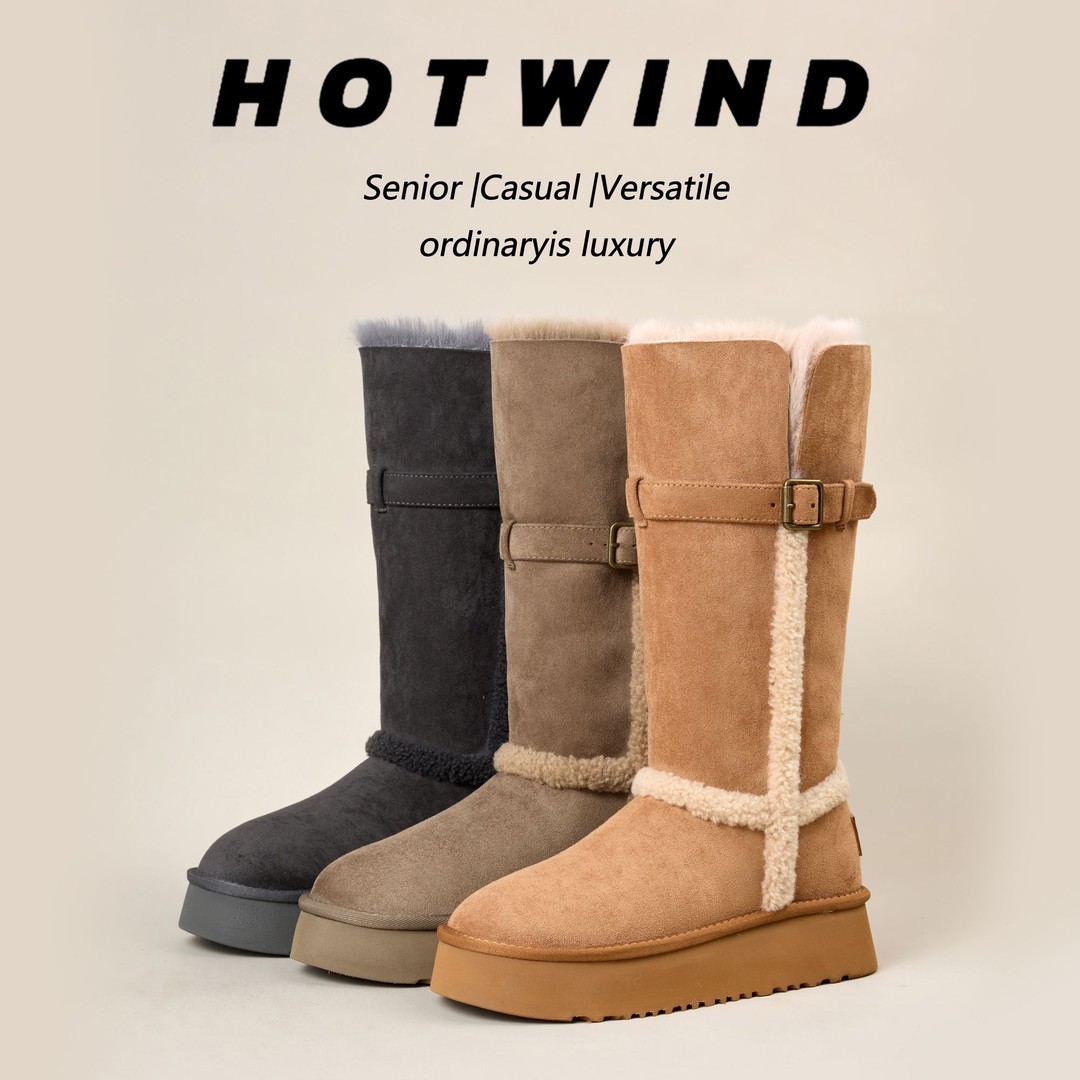 【瑞雪丰年】Hotwind/热风2025新款冬季中筒保暖厚底时尚雪地靴女主图