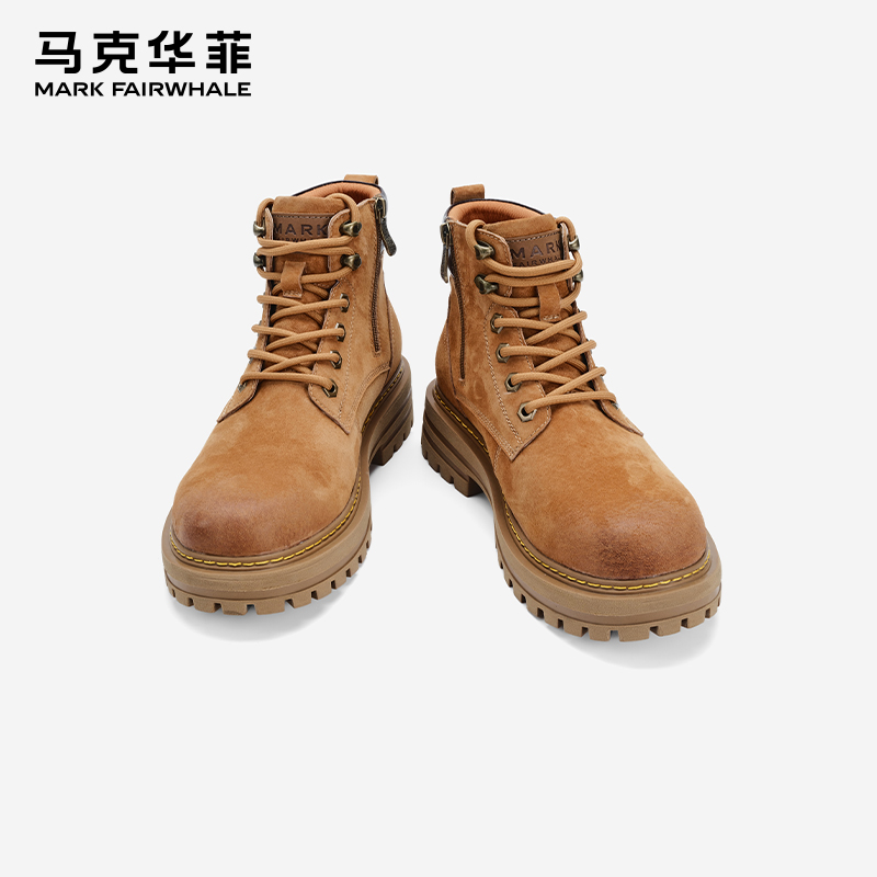 马克华菲厚底马丁靴男2025秋冬新款废土风增高短靴户外工装靴皮鞋主图