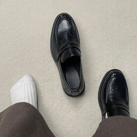 皮鞋男8cm隐形增高鞋黑色商务正装套脚懒人一脚蹬新郎结婚乐福鞋