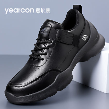 意尔康皮鞋男鞋2025新款秋冬季男士运动鞋爸爸中年全黑软底公务鞋