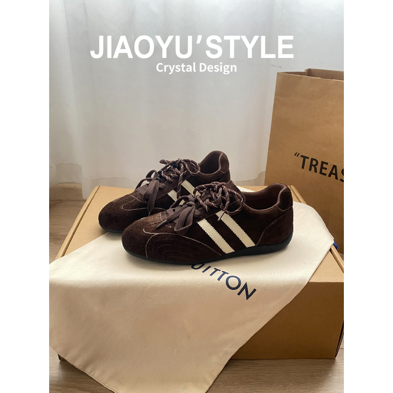 真皮~骄屿5CM内增高芭蕾德训鞋女复古2025新款秋冬软底运动阿甘鞋主图