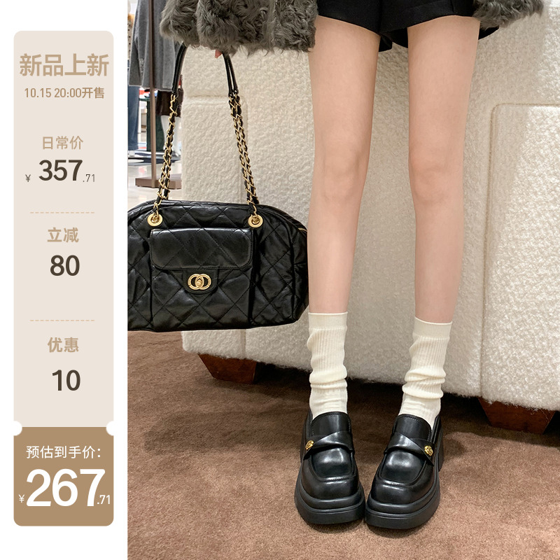 【苏茵茵】7cm山茶花乐福~厚底粗跟懒人牛津jk风小皮鞋女乐福单鞋主图