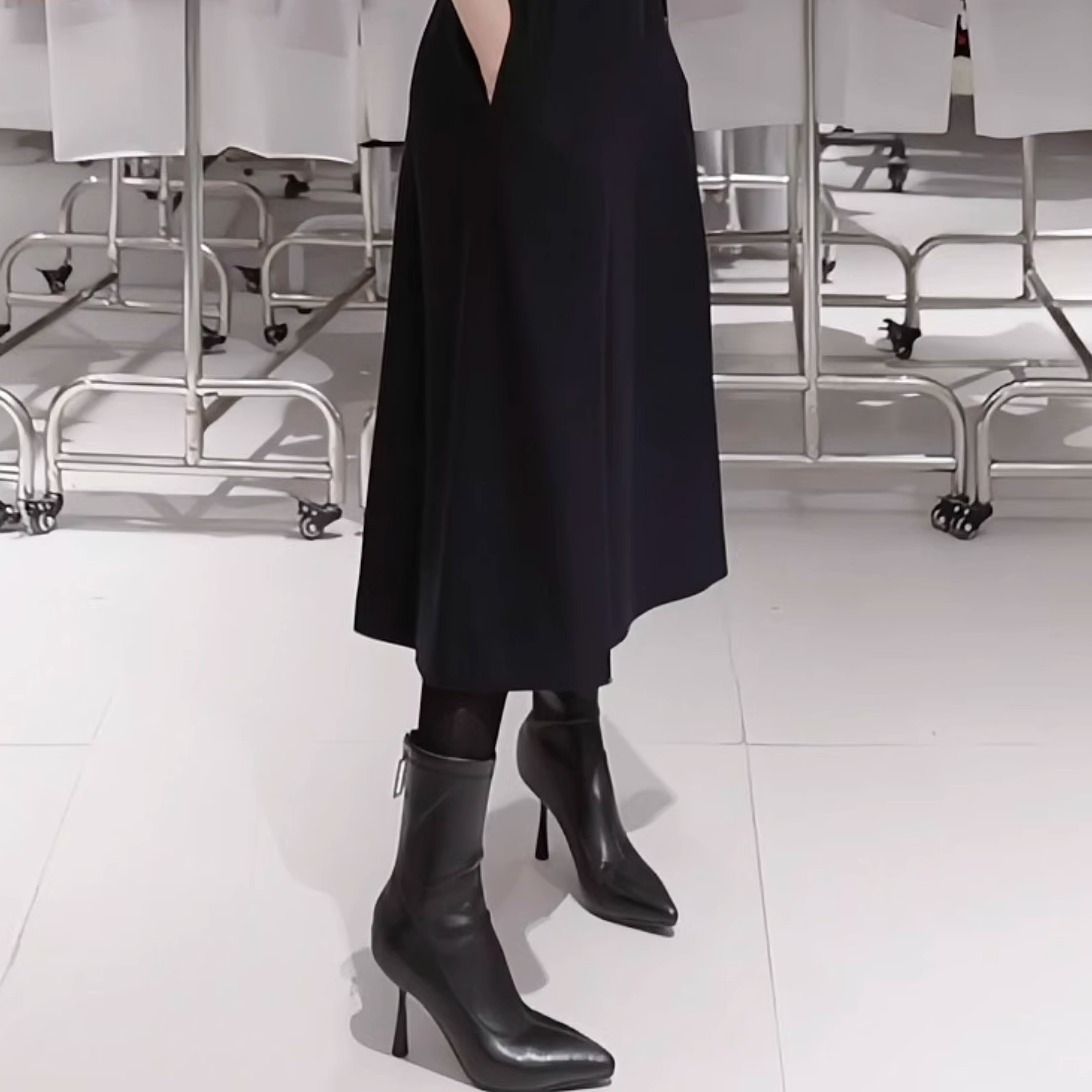 秋冬新款 优雅淑女羊皮黑色短靴 女鞋主图