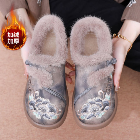 张凯丽老年人专用防滑防摔棉鞋女冬季加绒加厚软底中年绣花妈妈鞋