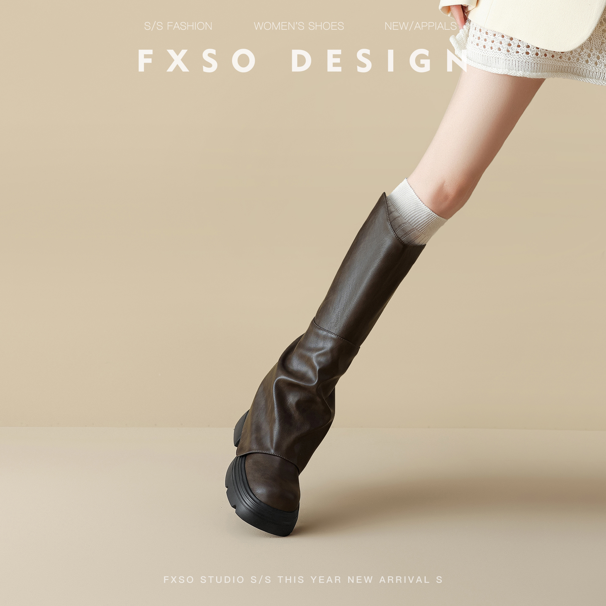 真皮方巷2025秋冬新款厚底粗跟增高显瘦裤管靴女小个子显瘦长筒靴主图