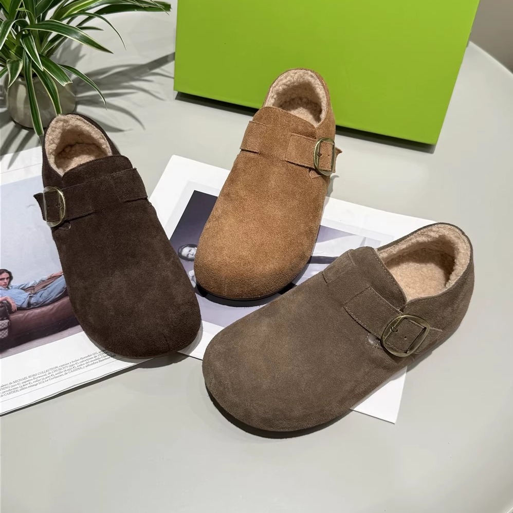 与涩~加绒内增高5厘米2025冬季反绒皮勃肯鞋一脚蹬懒人棉鞋770-56主图