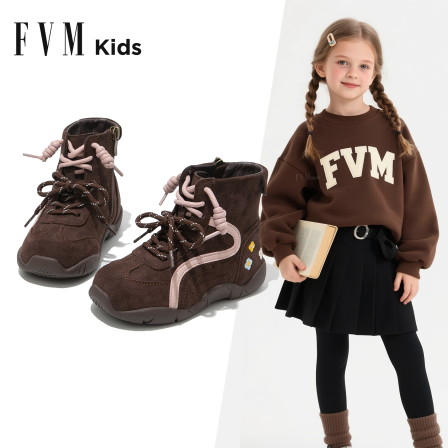 FVM女童鞋子儿童马丁短靴子2025新款秋冬季公主女孩美拉德小皮靴