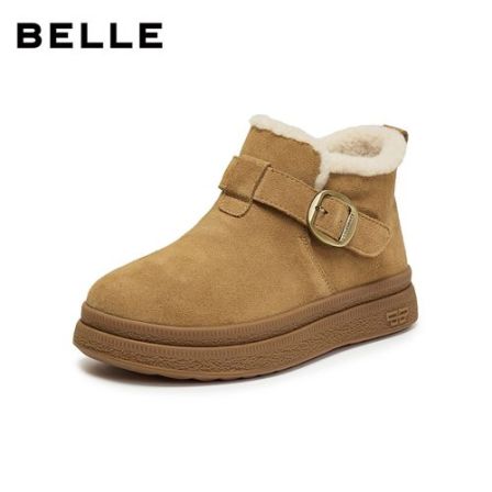 百丽复古皮带扣雪地靴女2025冬新商场同款厚底加保暖短靴E4K1DDD5